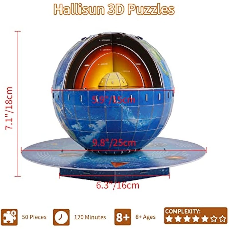 3D Puzzles for Kids Ages 8-10-12-14 Earth Globe DIY Geography Puzzle, Educational Learning Toys 3D Jigsaw World Globe Map Model Kit Teaching Aids Birthday  Gift for Boys Girls, 50 Pieces - Image 2